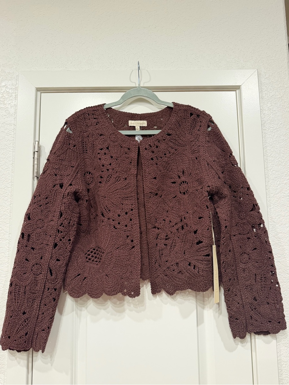 House of Harlow 1960 Crochet Openwork Cardigan - Plum